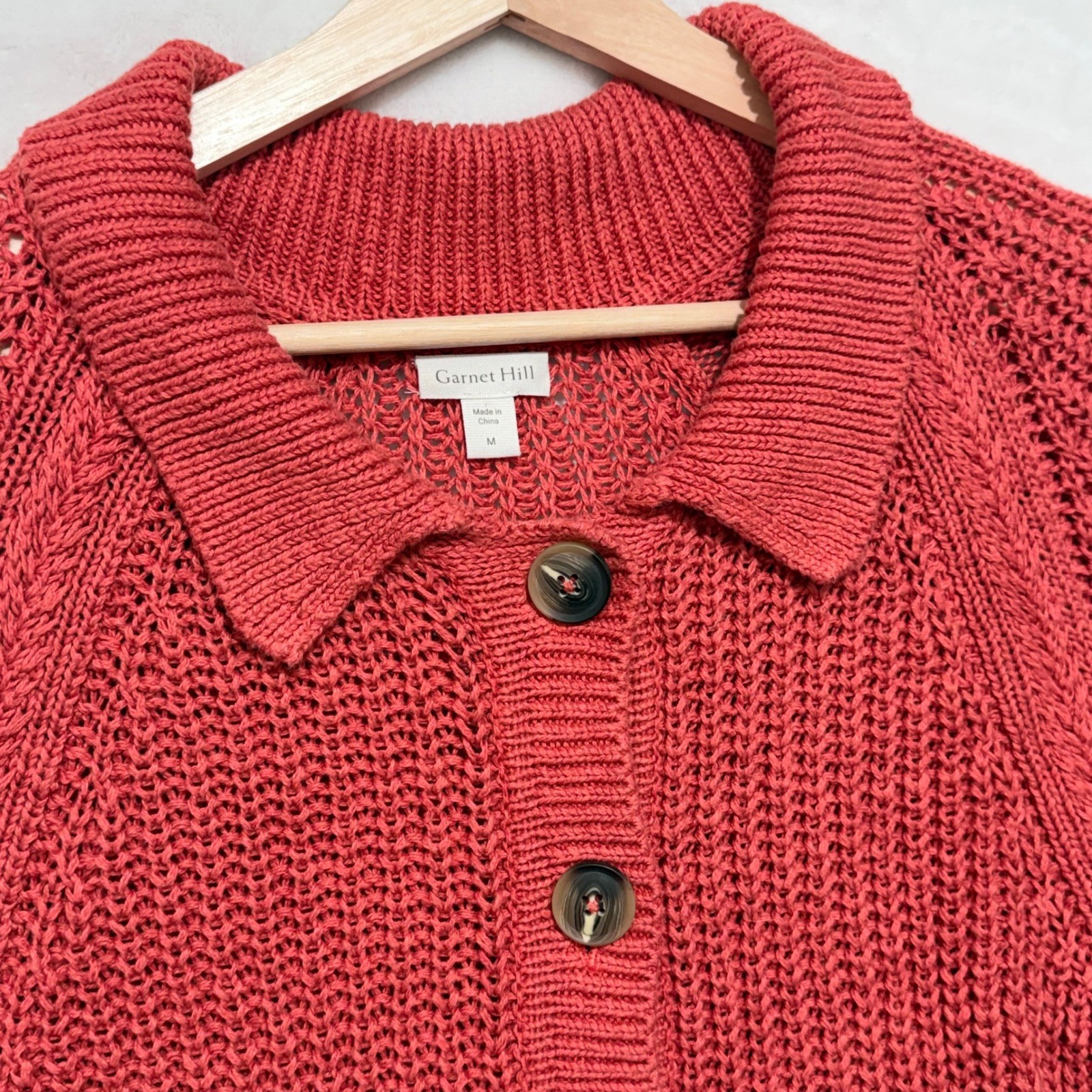 Garnet Hill Maren Cardigan Sweater Med Organic Cotton Linen Shaker Knit Collared