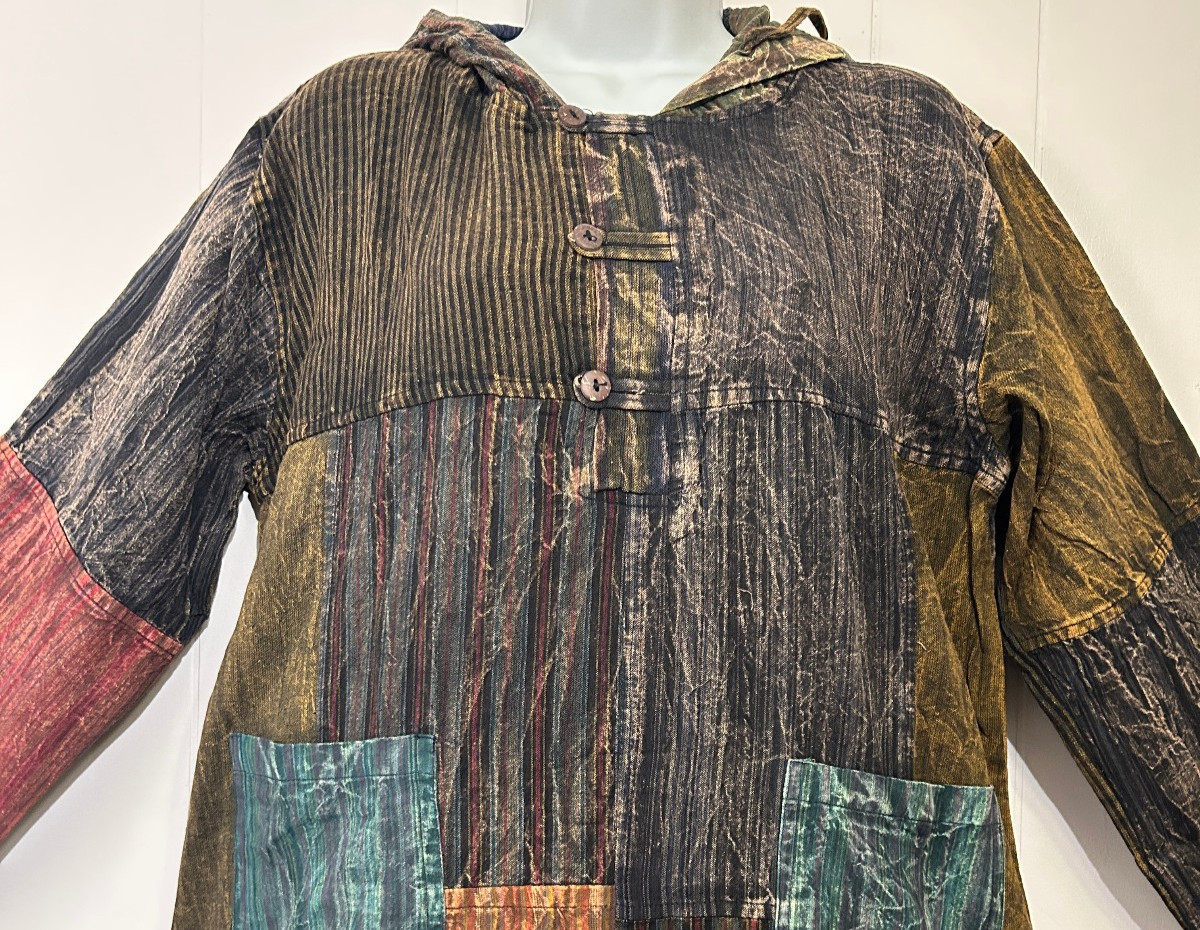 Nw FUNKY STUFF hippy pocket patch distressed TUNIC TOP HOODIE DRESS XL Free ship