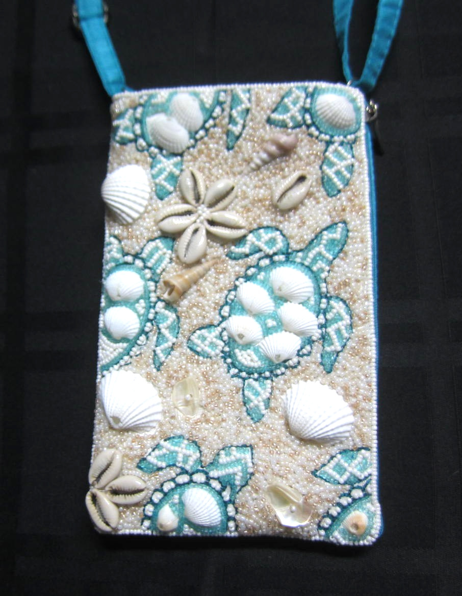 Sea Turtles Bamboo Trading Company Club Bag Tortuga Crossbody Purse Shells Beads