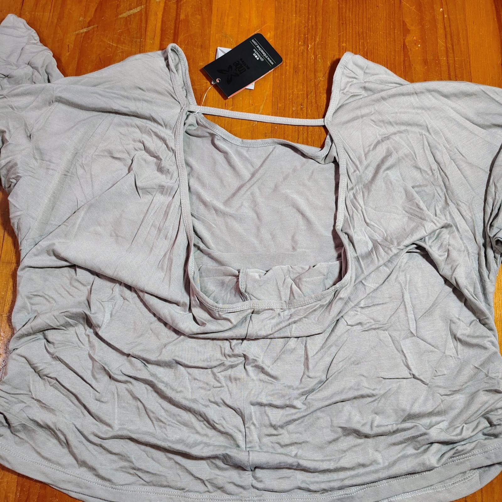Tribe Active Bamboo Spandex Ruched Side Long Sleeve Top One Size Gray