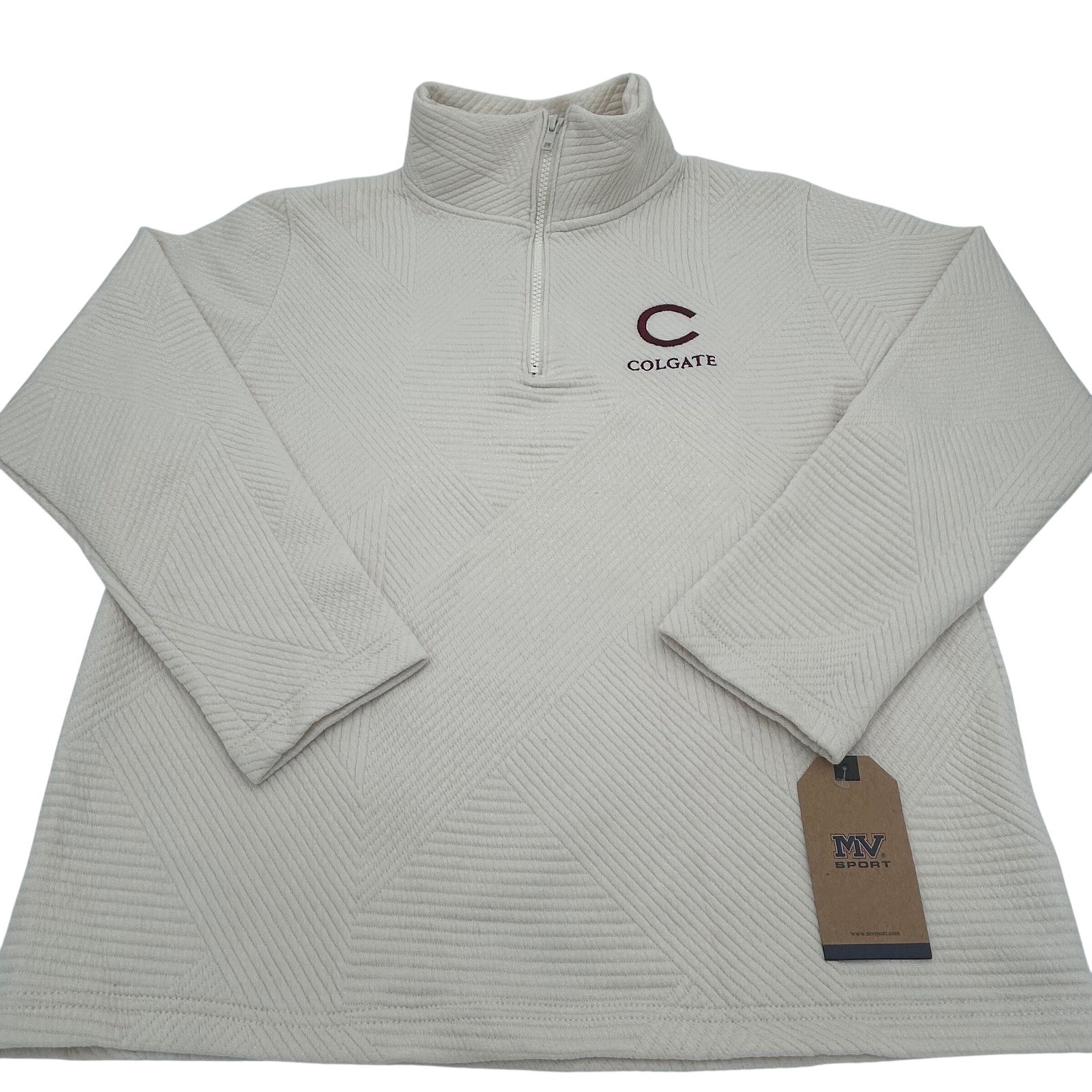 MV Sport NEW Colgate University Quilted Quarter Zip Pullover Cream W25145 L