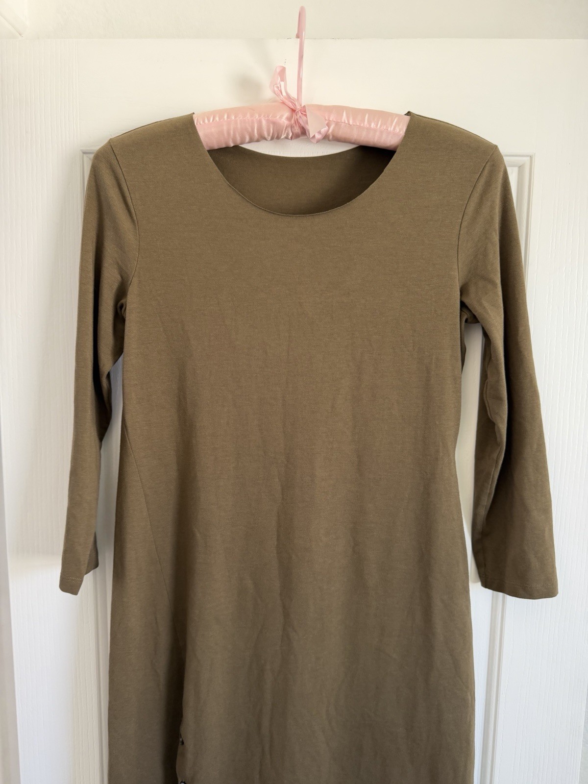 Theory Ranmire Olive Green Ribbed Knit Button Side Slit Midi Dress Medium M