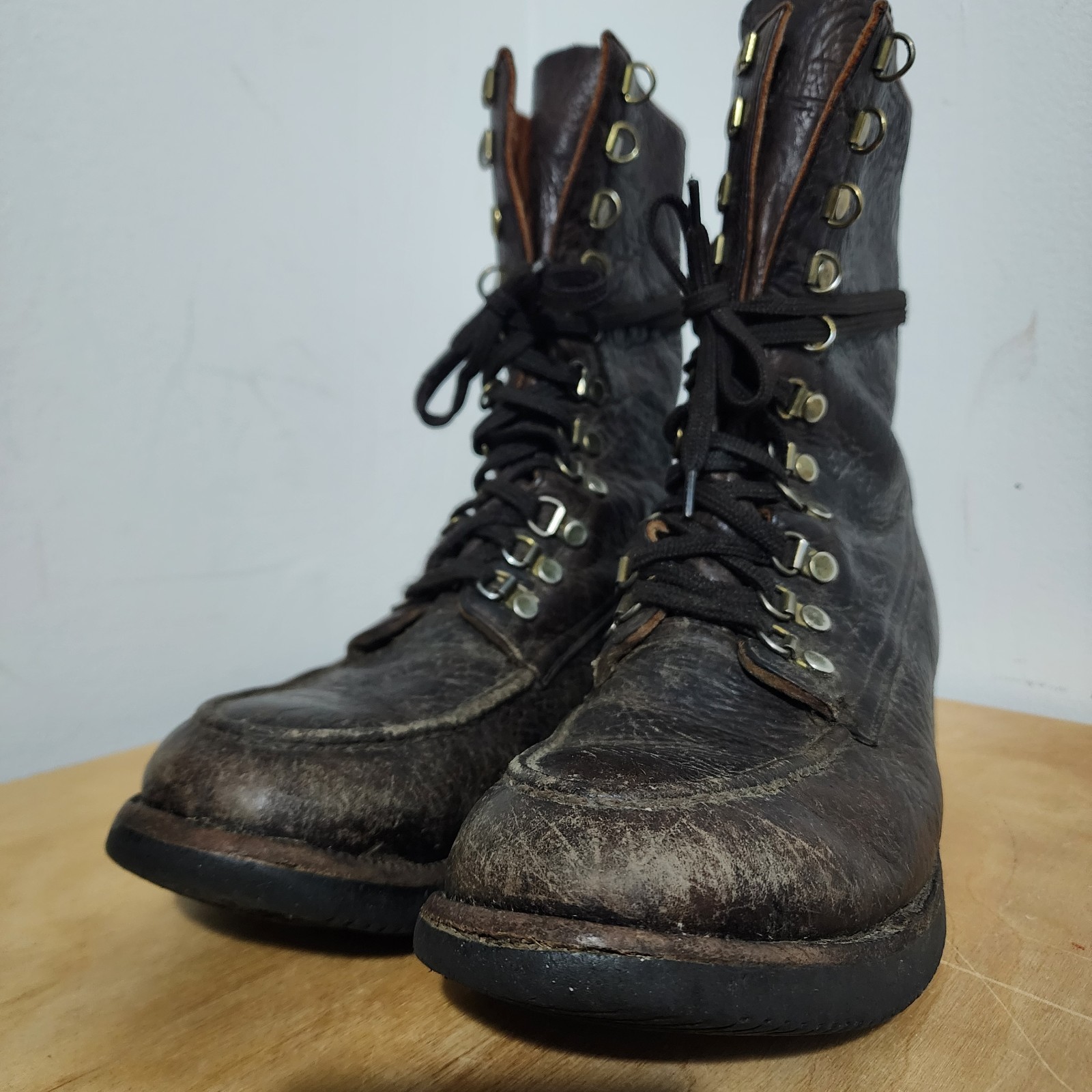 Bespoke Dave Wheeler Custom 10D Hunting Boots Shrunken Bison Leather Moc Toe VTG