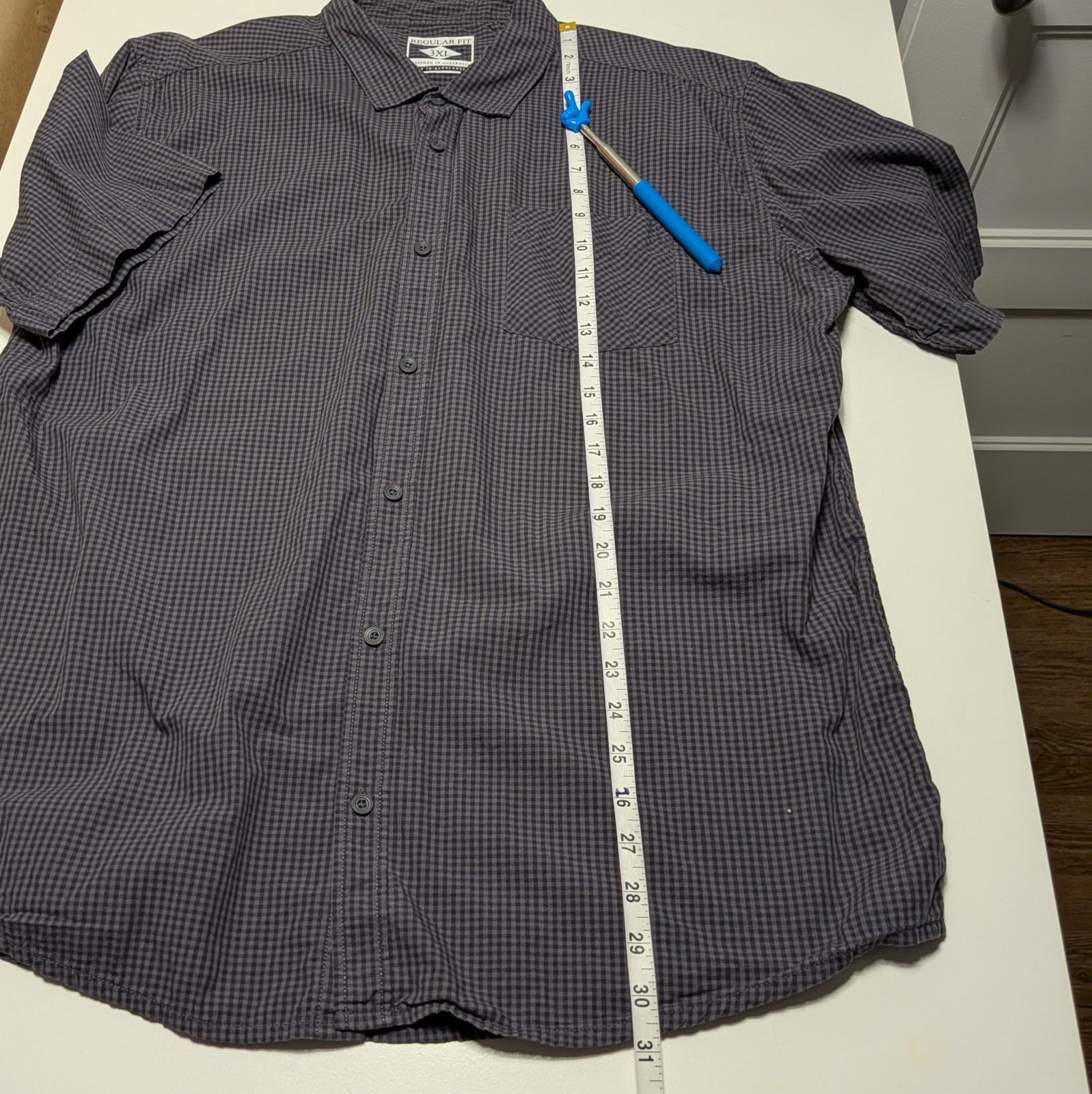 Design Australia Men’s Shirt 3XL Regular fit Bleu plaid Short Sleeve Cotton
