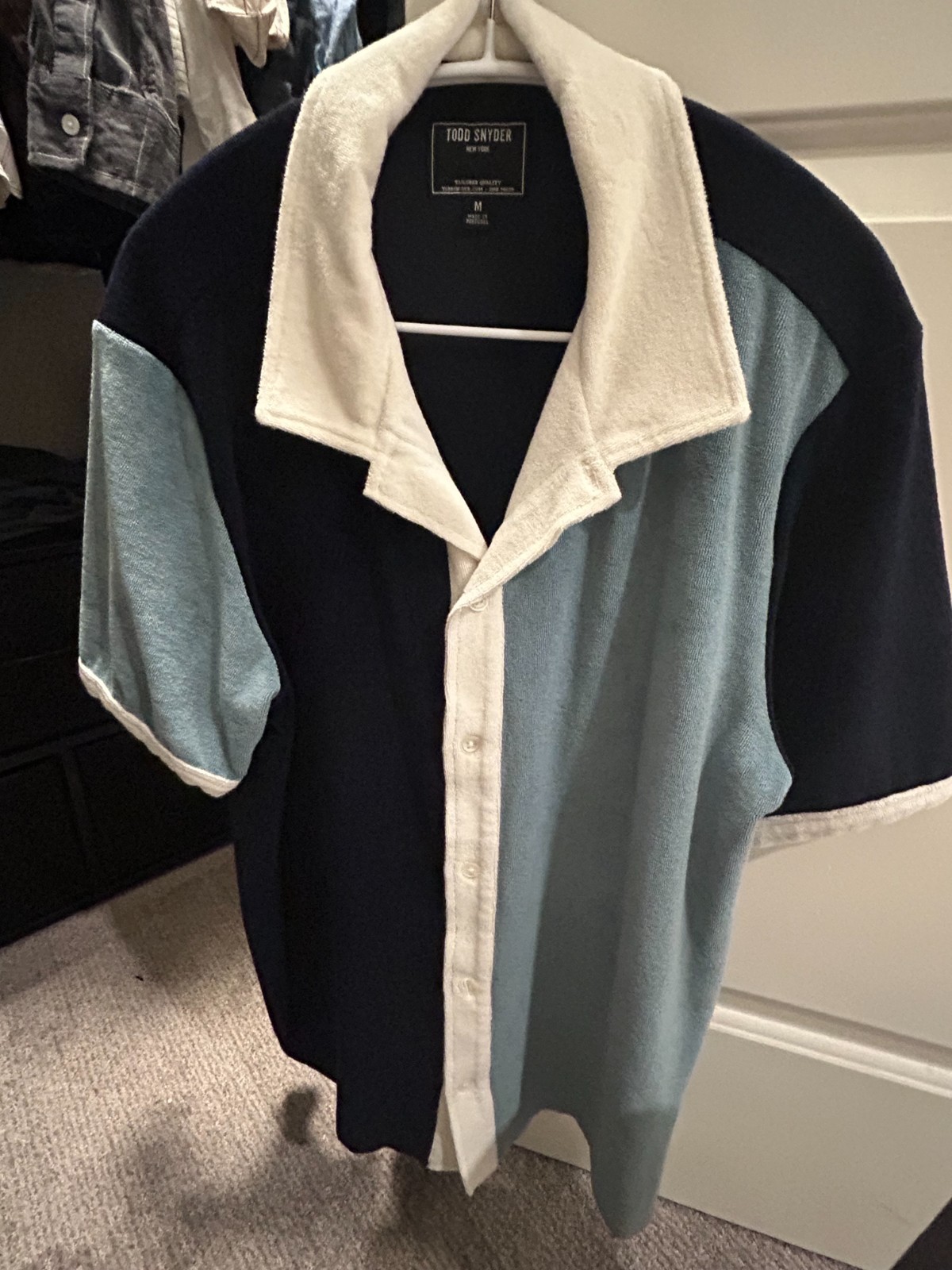 Todd Snyder Colorblock Terry Cloth Cabana Shirt – Navy/Blue/Cream – Size M