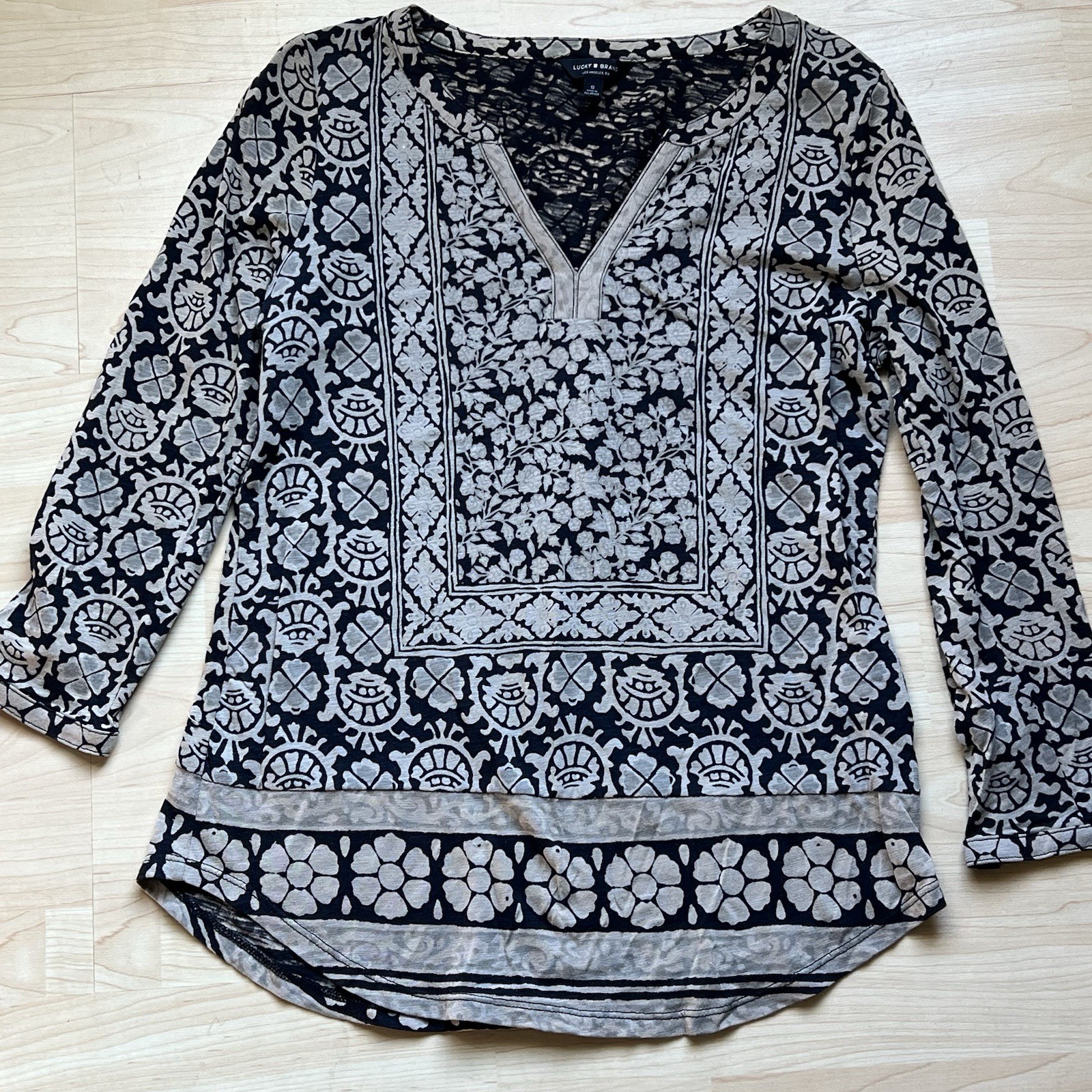 Lucky Brand Shirt Brown Boho Long Sleeve Women’s Size Small Earthy Neutral Top