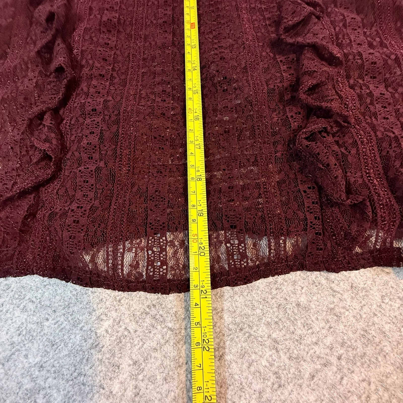Blue Rain Burgundy Lace Ruffle Long Sleeve Blouse
