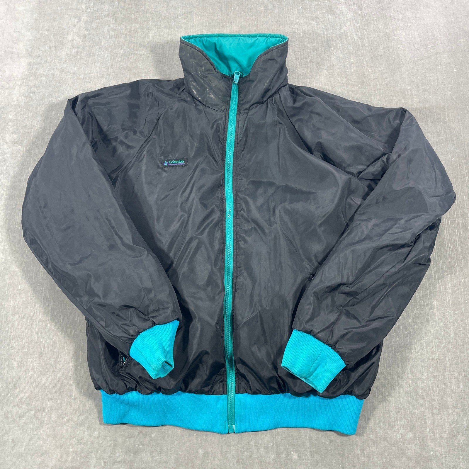 Columbia Reversible Mens Large Black Blue Full Zip Sportswear Company Jacket