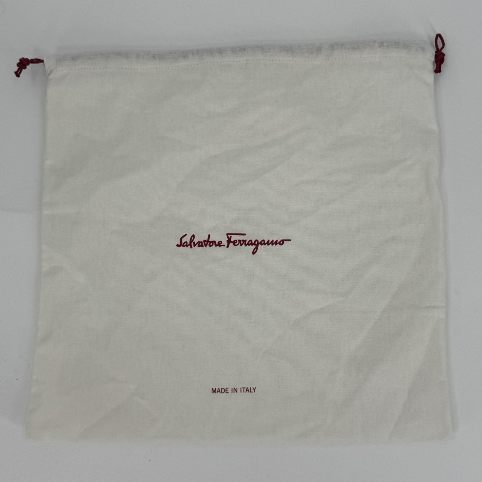 Salvatore Ferragamo Cream Cotton Drawstring Dust Bag Made in Italy 15×16 in