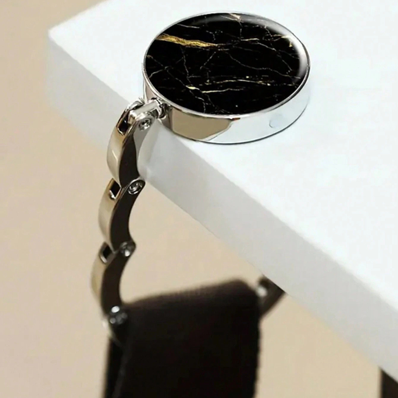 Portable Purse Folding Hanger Desk Handbag Holder Hook Hummingbird Marble Style