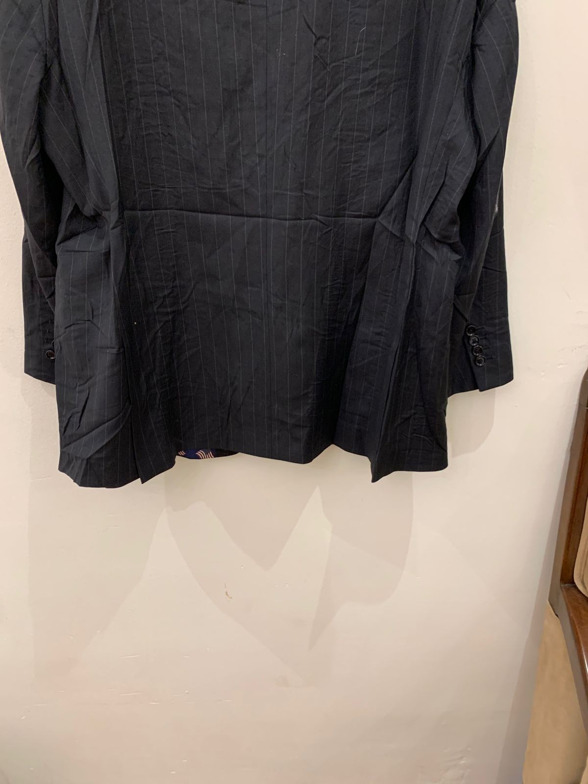 Classic all worsted wool peak lapel charcoal striped jacket blazer 42R
