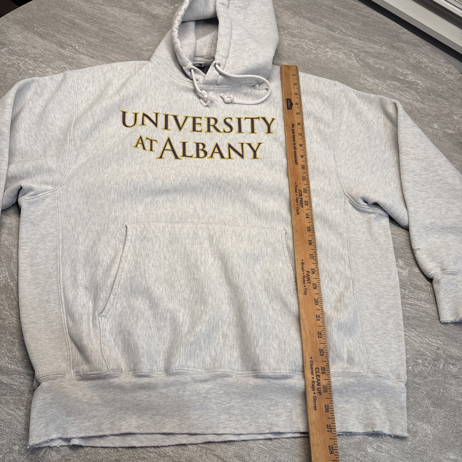 Vintage Champion University at Albany Reverse Weave Hoodie Large Distressed
