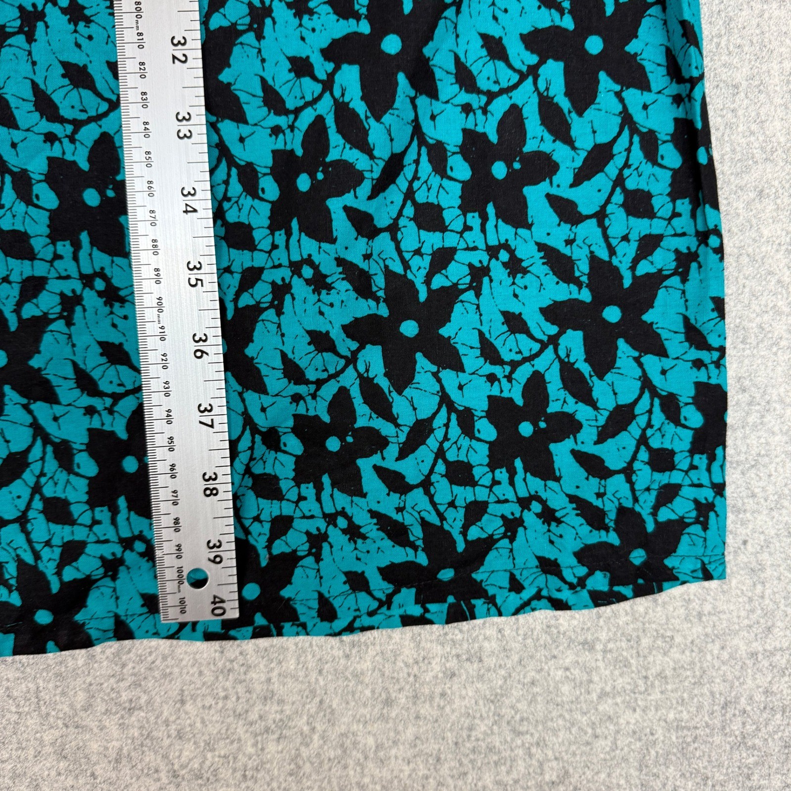 Unbranded Floral Batik Midi Dress L Teal Black Tie Strap Pockets Boho Sleeveless