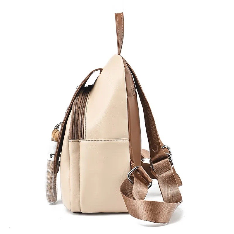 Beige Brown Colorblock Mini Backpack Purse Bunny Charm Zip Magnetic Small