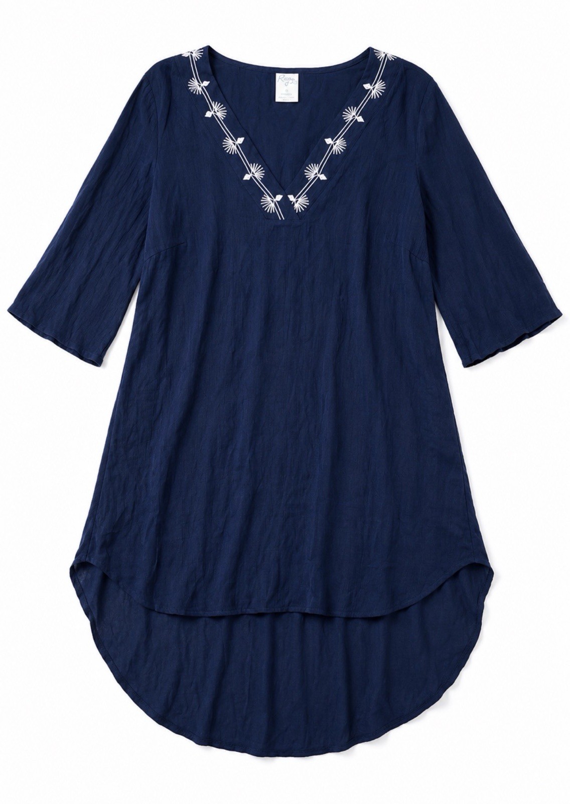 Kona Sol Navy Swim Cover Up Tunic Coastal Resort Beach Boho Embroidered Medium
