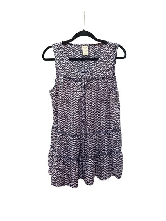 Faded Glory Sleeveless Printed Tiered Tunic- Navy & White Size L