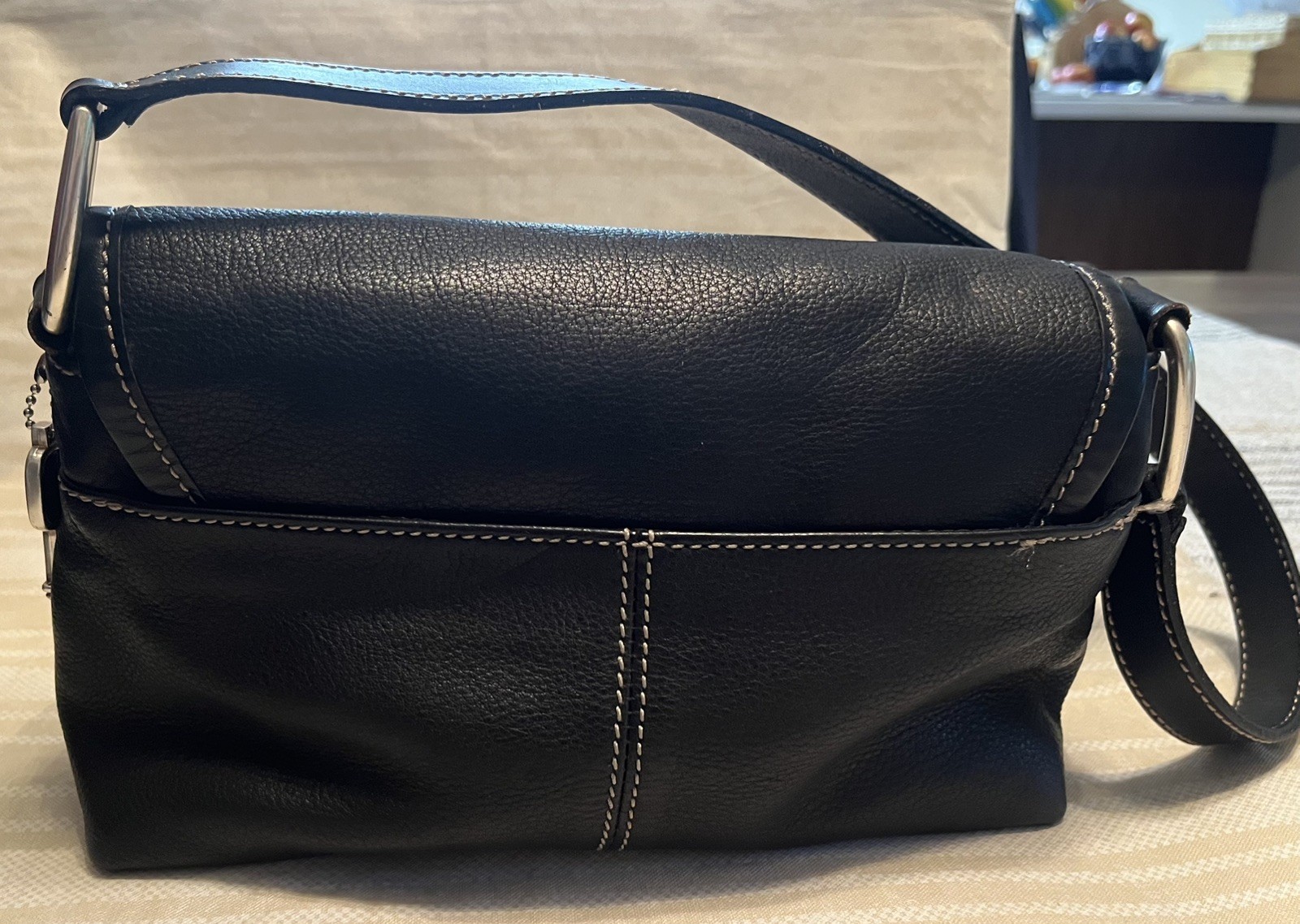 Vintage Black Leather Fossil Shoulder Organizer Bag
