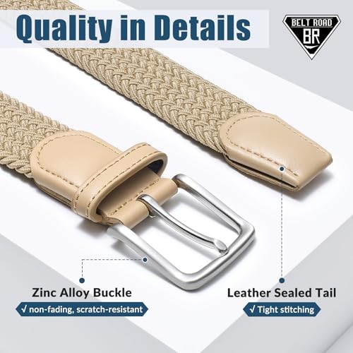 Elastic Braided Belt Men – Multicolored M: 34″-38″ Stretch Adjustable Beige
