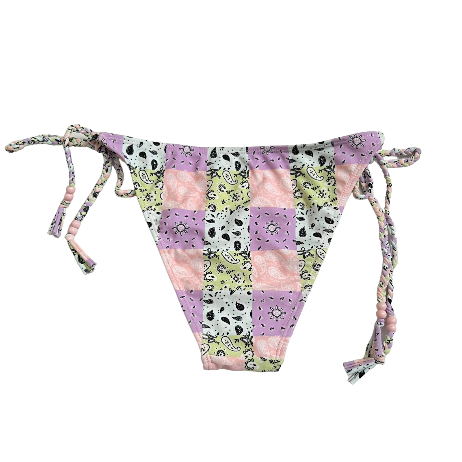 String bikini bottom Large pastel patchwork bandana pink purple swimsuit swim L