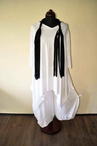 Lagenlook A Line Tunic Long Shirt WHITE Hood 42 44 46 48 50 52 54 56 58