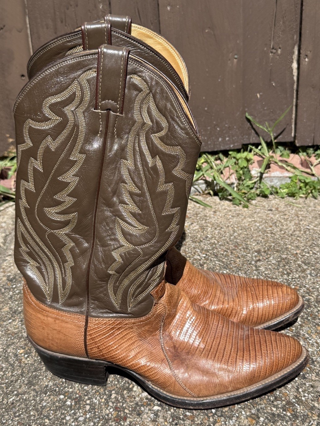Vintage Justin Mens 10.5 D Cowboy Western Peanut Brittle Lizard Iguana Brown