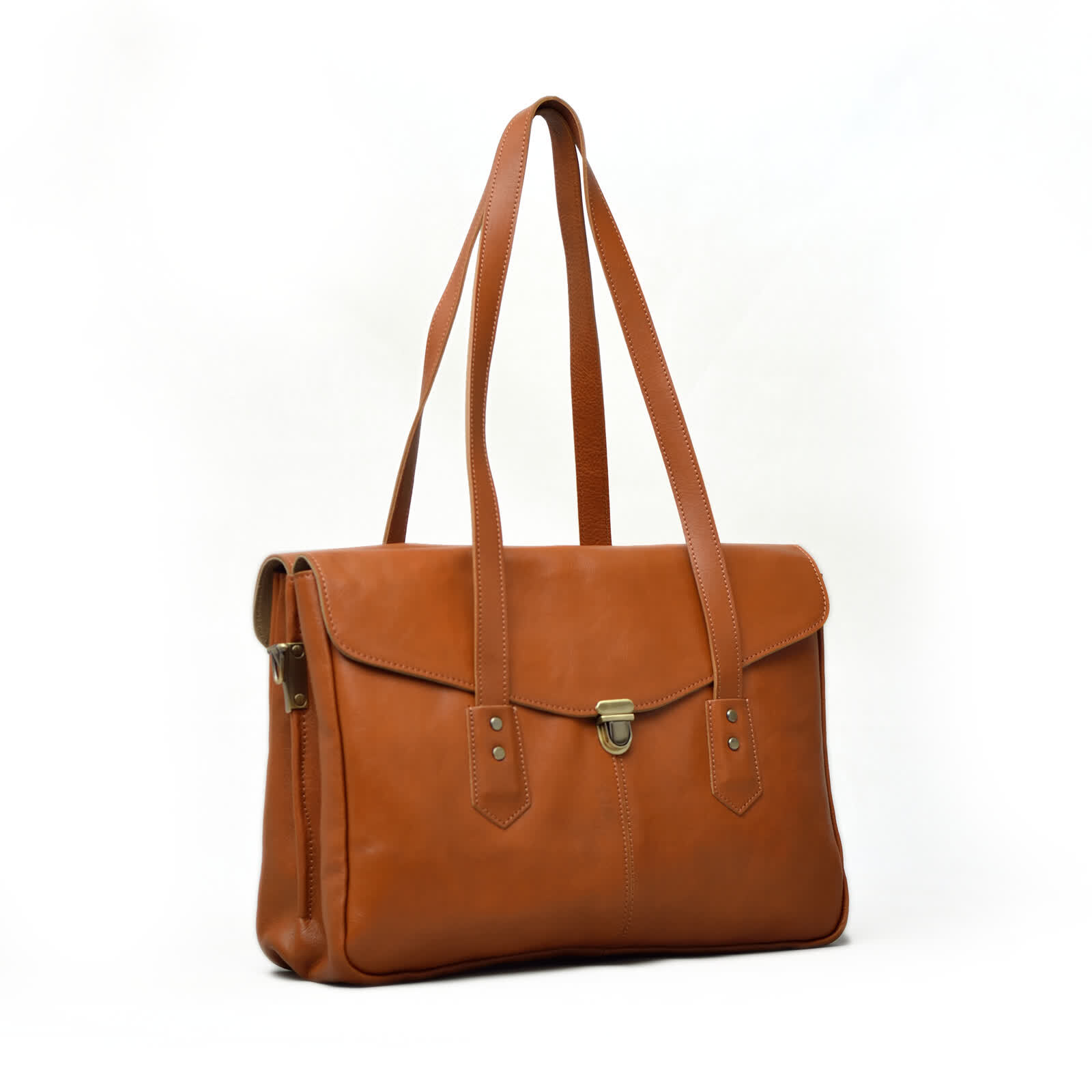 Erivis Brown Women Genuine Leather Briefcase with Adjustable Strap