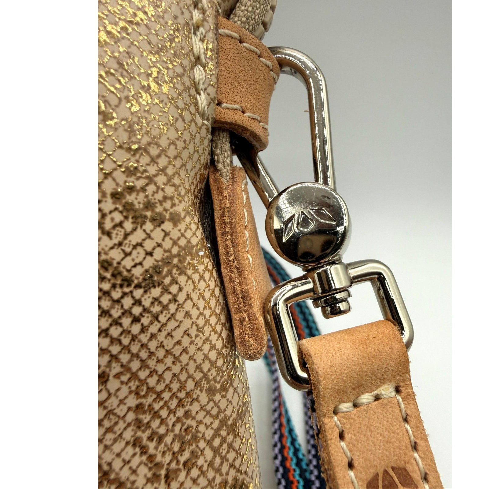 Consuela Leah Midtown Leather Crossbody W/Metallic Gold Snakeskin Print