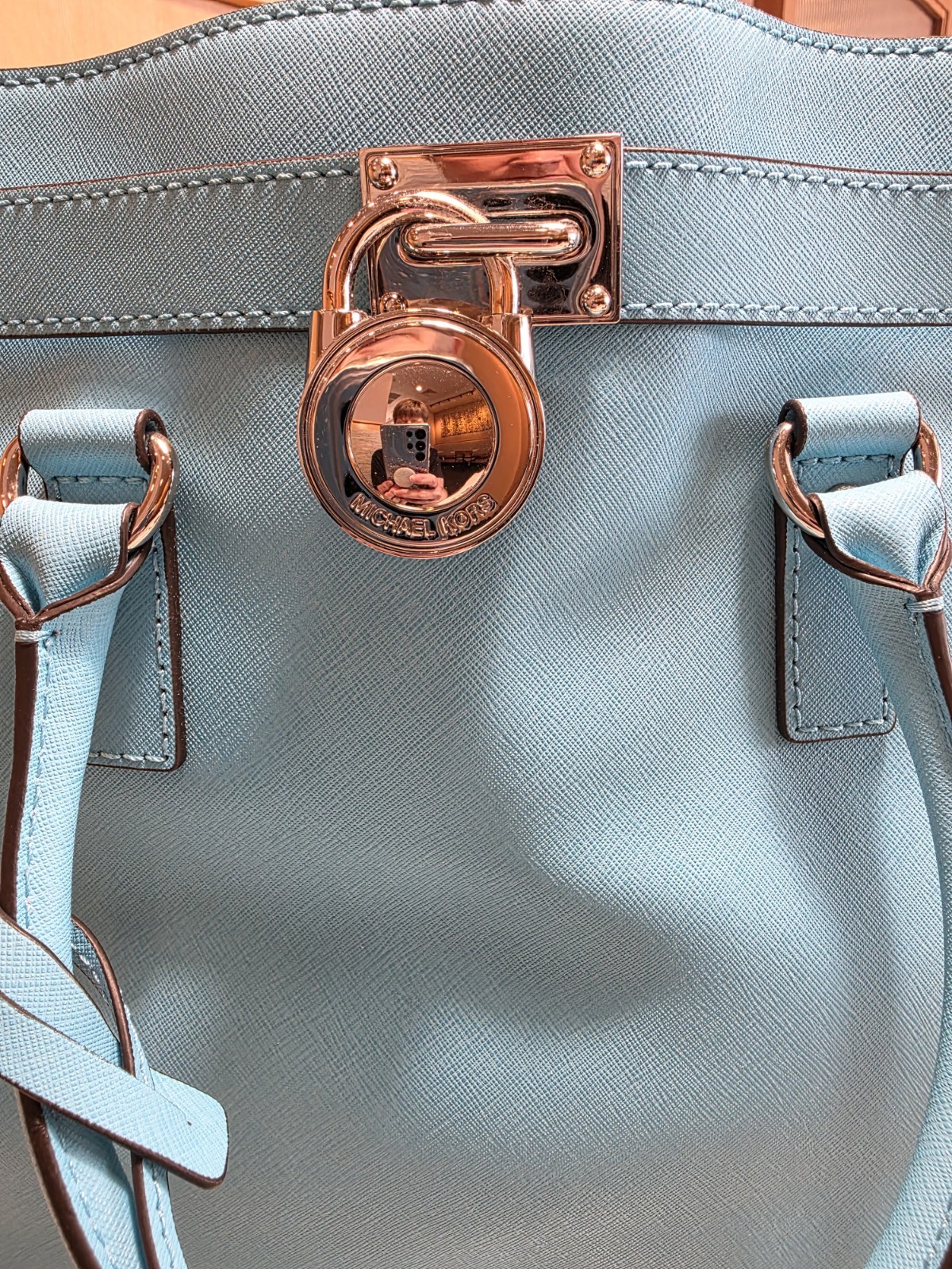 Michael Kors Aqua Blue Medium Blue Satchel Top Handle Silver Hardware Dust Bag