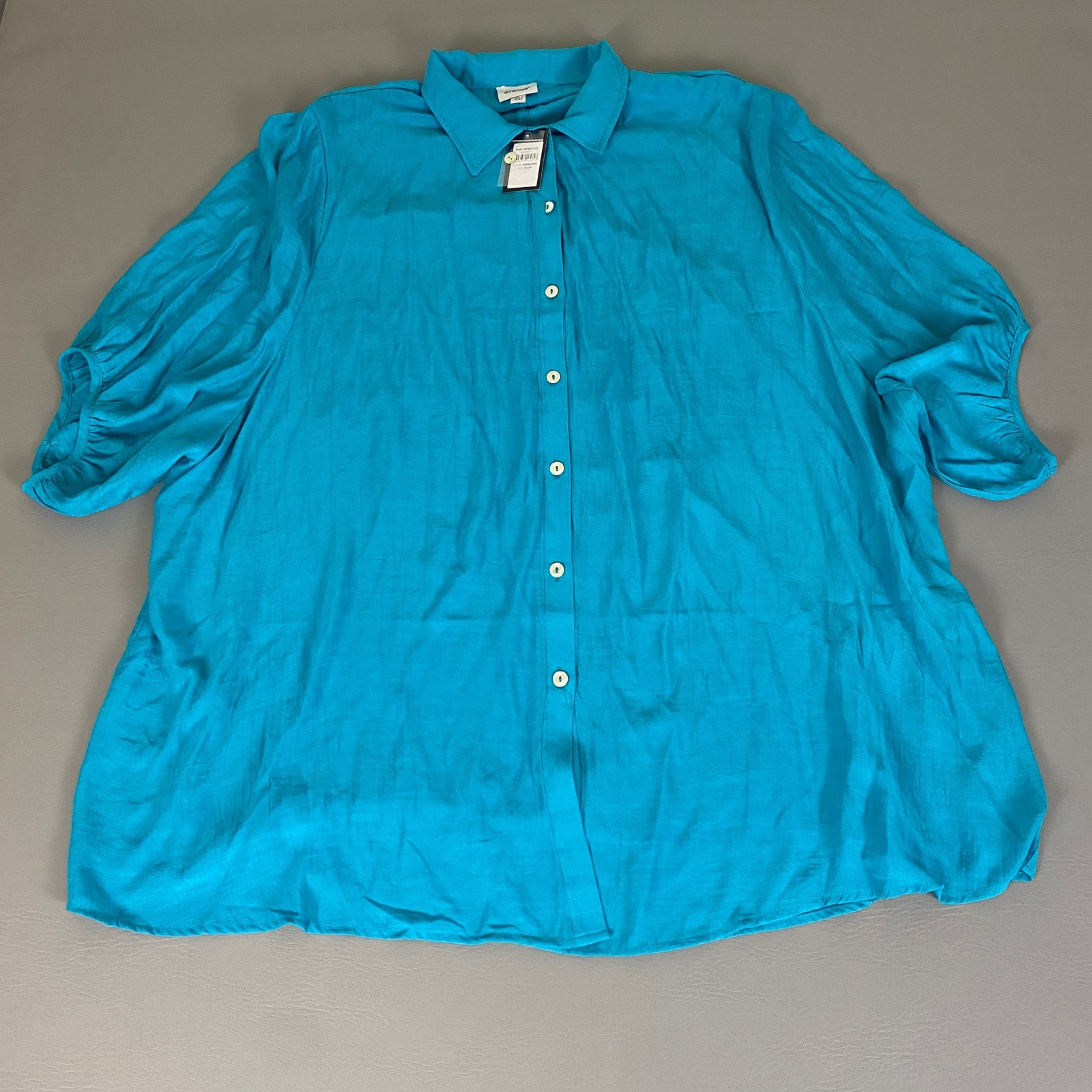 Avenue Blouse Top Women’s Plus Size 22/24 Turquoise Button Down 3/4 Sleeve NWT