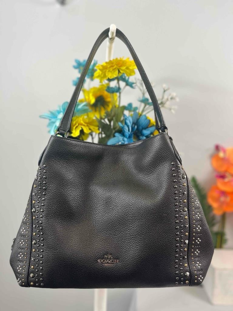COACH Edie 31 Bandana Rivet Black Leather Shoulder Bag #55544
