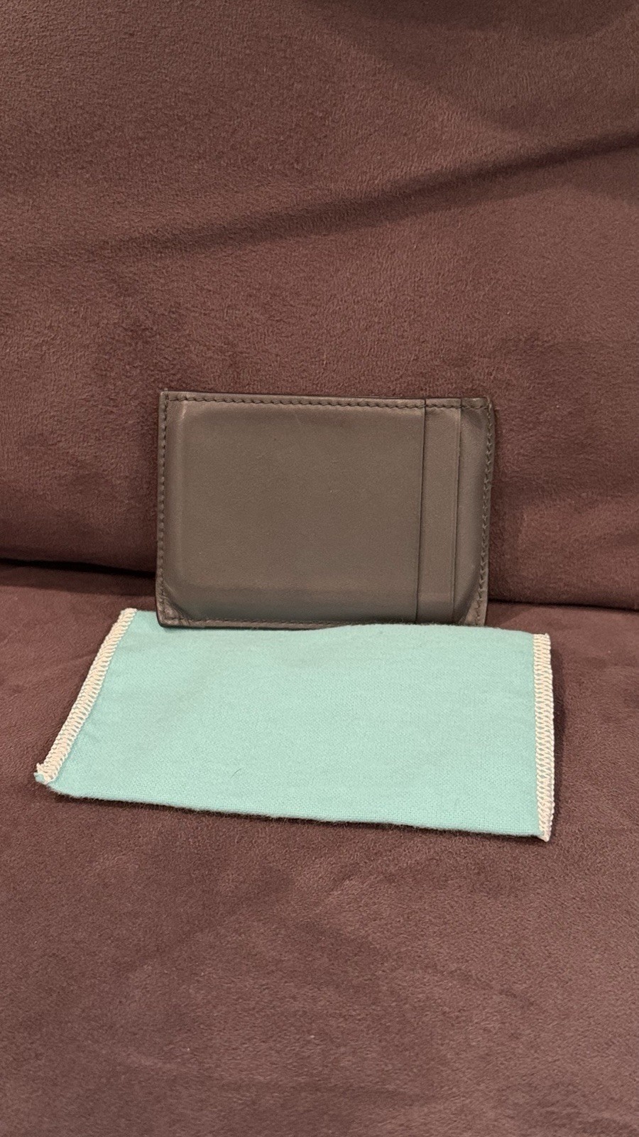 Tiffany & Co. Black Leather Card Holder with Tiffany Blue Pouch pre owned