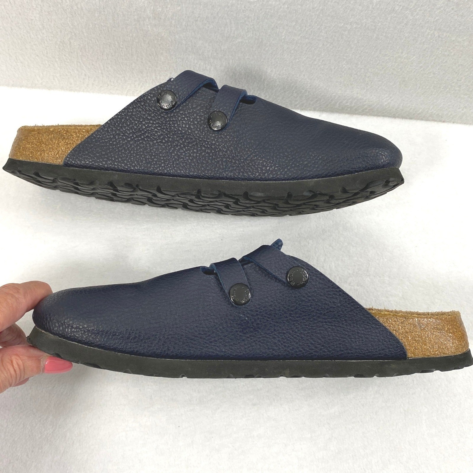 Birkenstock Birki’s Clogs W 9 / M 7 Maria Navy Blue Pebble Double Buckle Leather