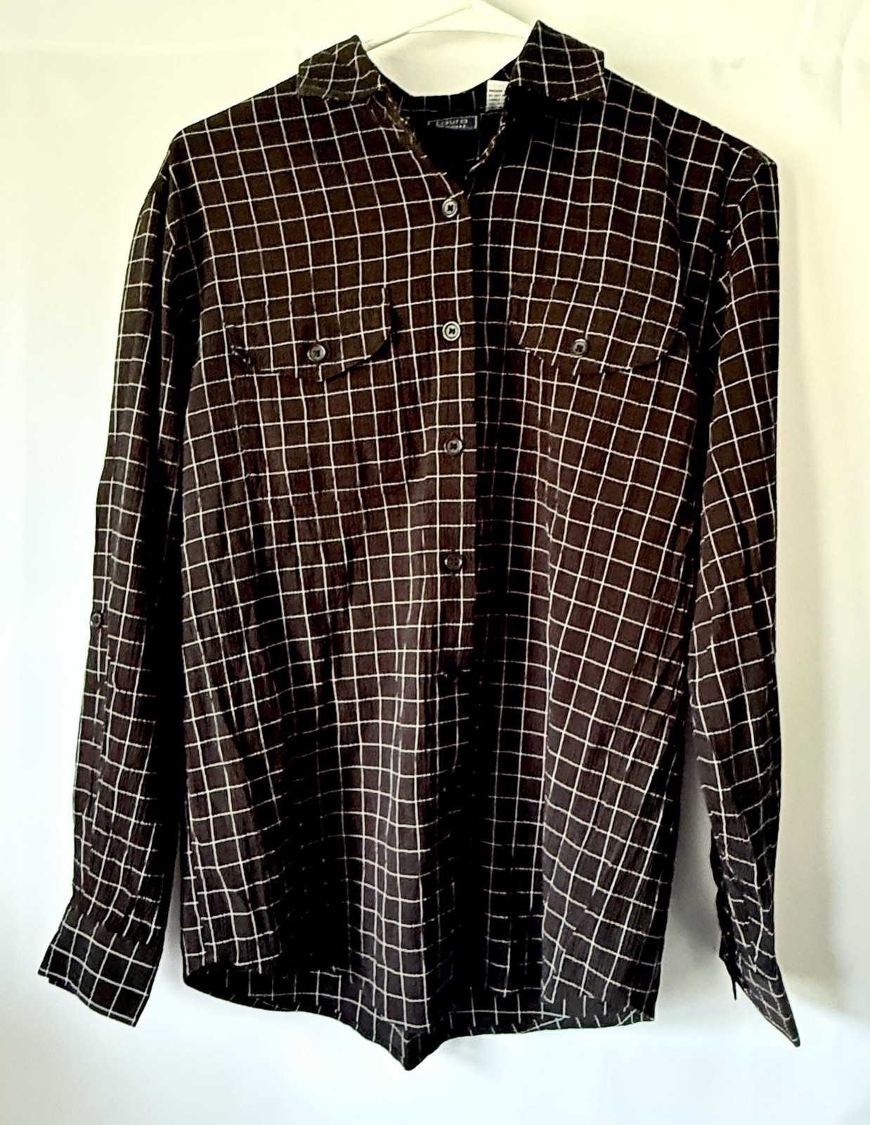 Laura Scott Black and White Windowpane Plaid Button Down Shirt