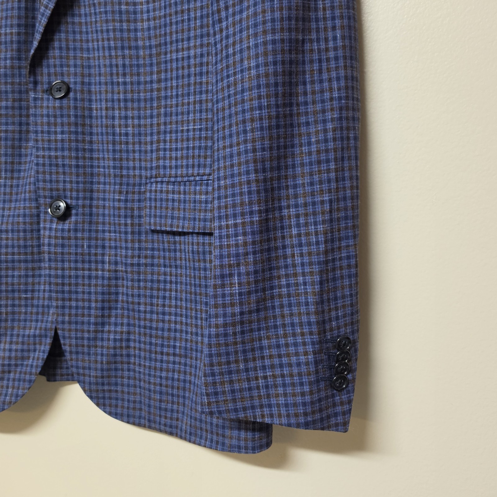Corneliani Unstructured Blazer US 38R IT 48R Wool Silk Linen Blue Check Italy