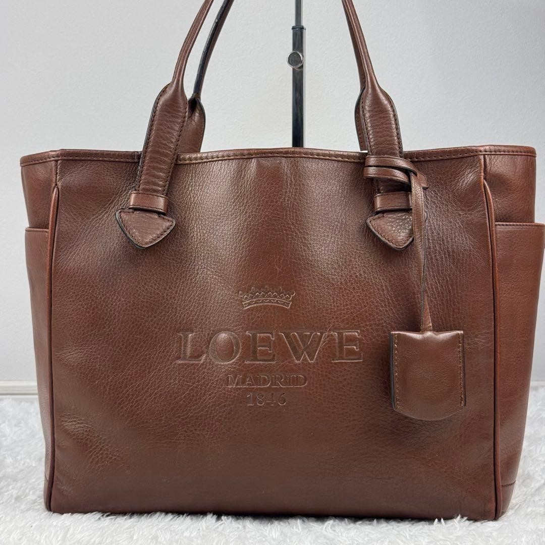 LOEWE Heritage Logodon Shoulder Tote Bag Leather Brown Classic Style