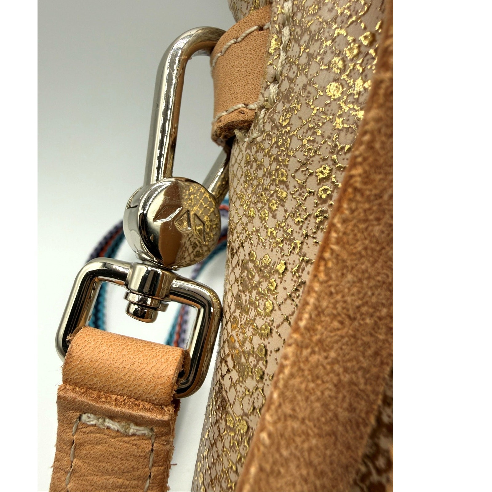 Consuela Leah Midtown Leather Crossbody W/Metallic Gold Snakeskin Print