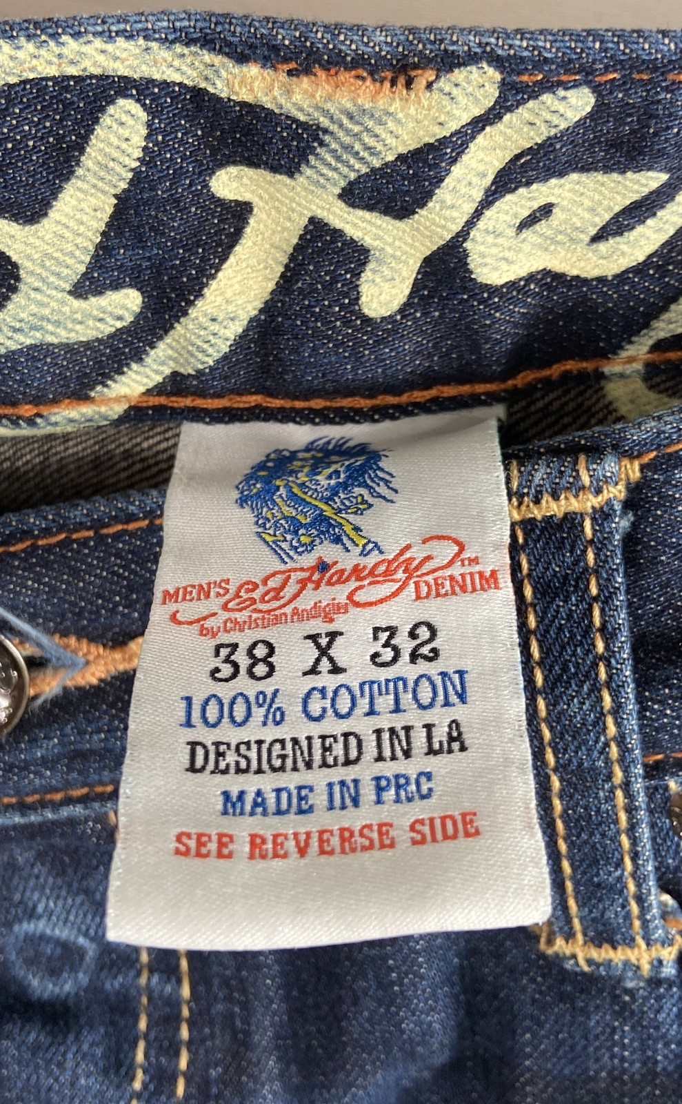 Vintage Y2K Ed Hardy Men’s Blue Skull Snake Graphic Button Fly Jeans Sz 38×32