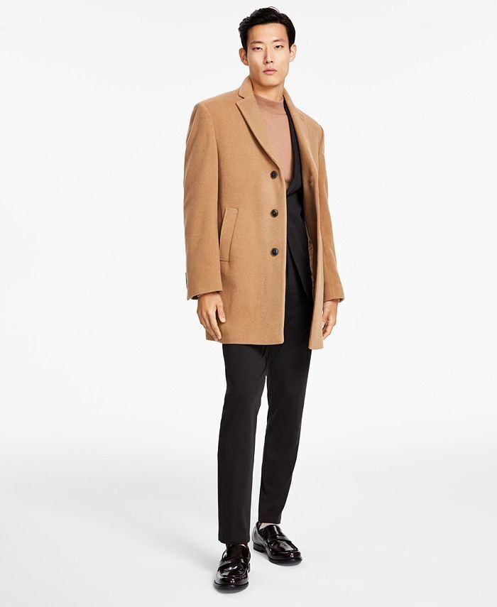 Calvin Klein Mens Wool Prosper Slim Fit Overcoat Coat 40 R Camel Brown