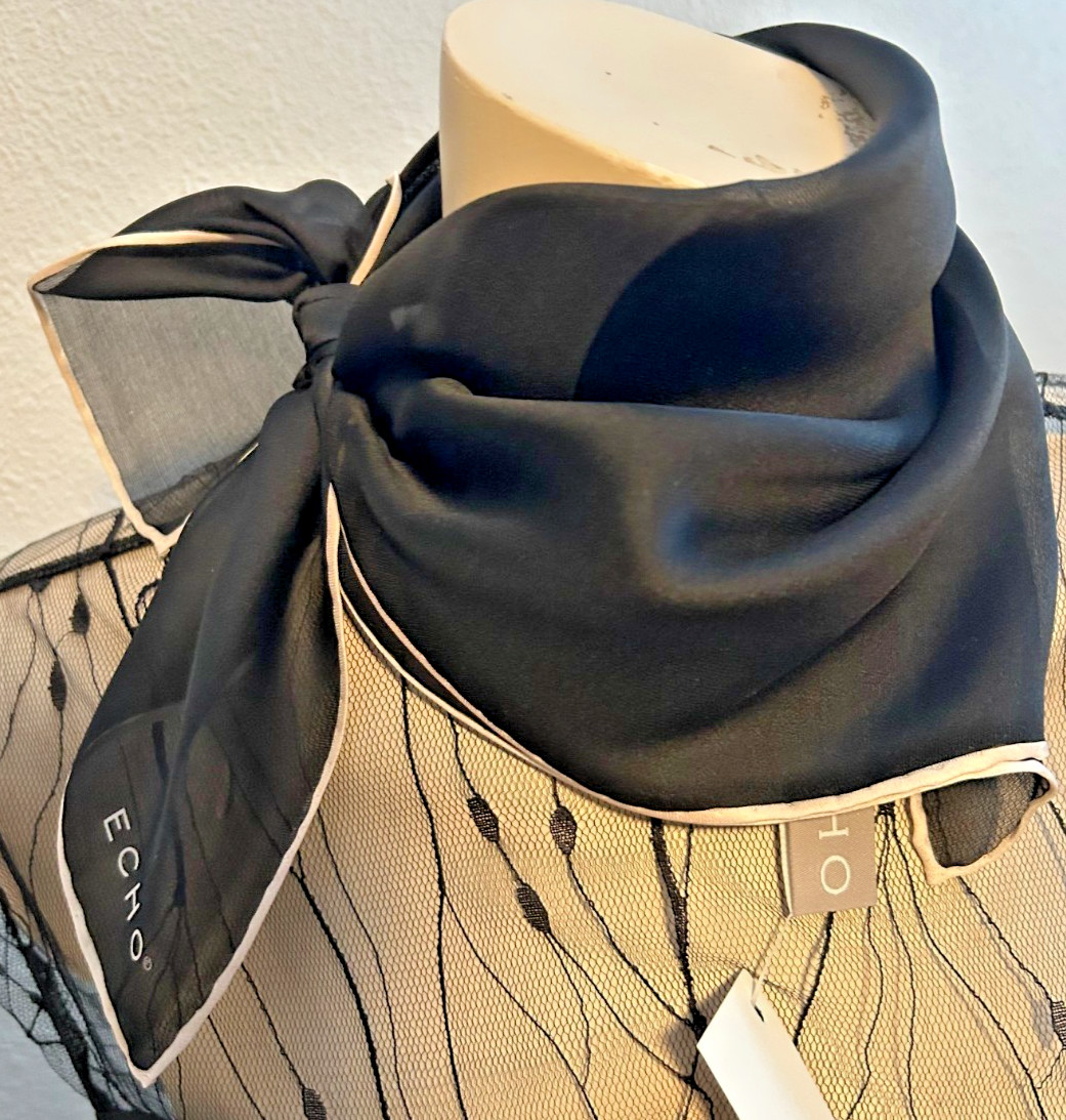 Echo – NEW 21 x 21 In. Small Sq. Black Solid Color 100% Silk Scarf- SS 1043