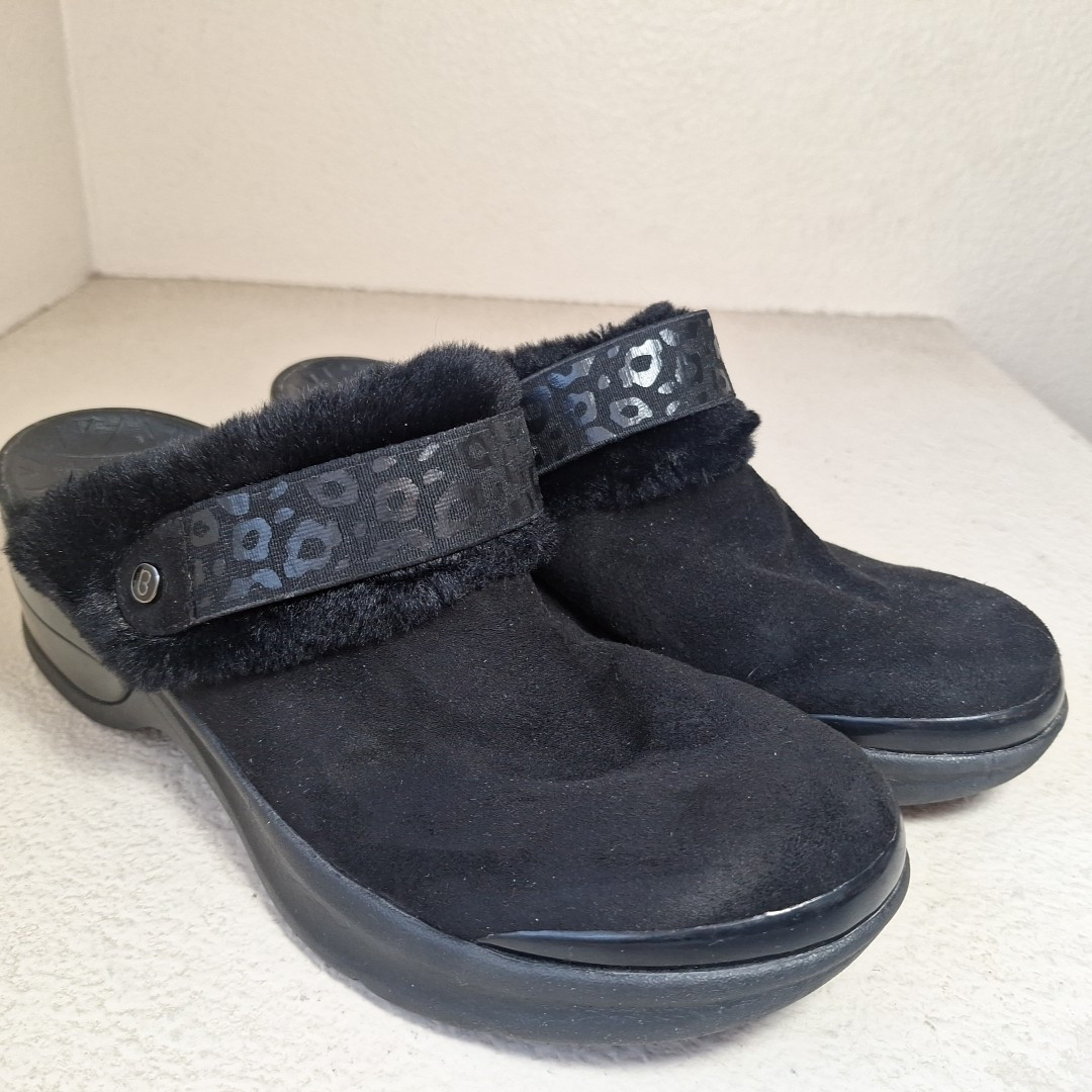 BZees Mule Clogs Womens 10M Kismet Black Slides Comfort Shoes Washable Faux Fur