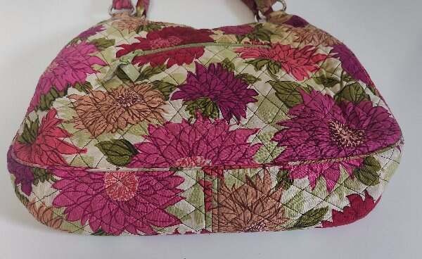 Vera Bradley Hello Dahlia Double Strap Shoulder Bag Purse Beige Purple Pink