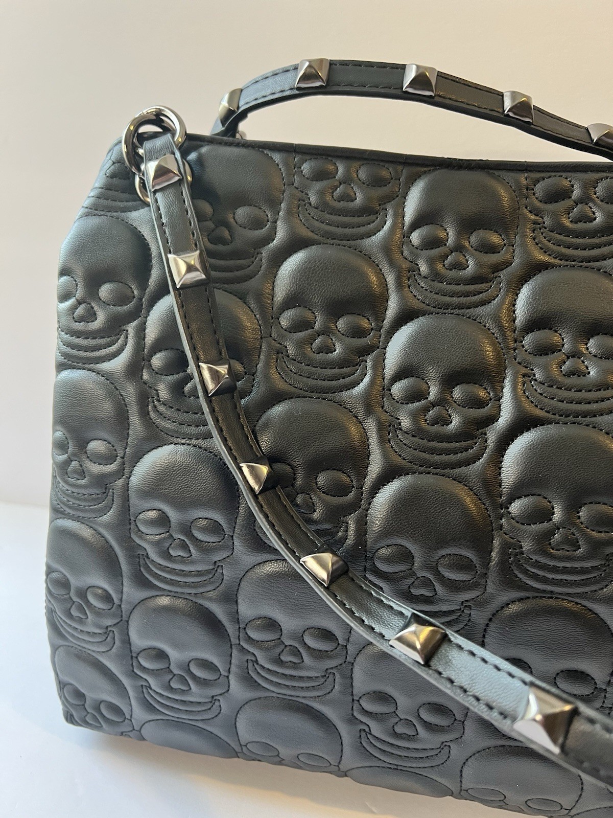 Betsey Johnson Black Skull Embossed Martini Studded Tote Bag New