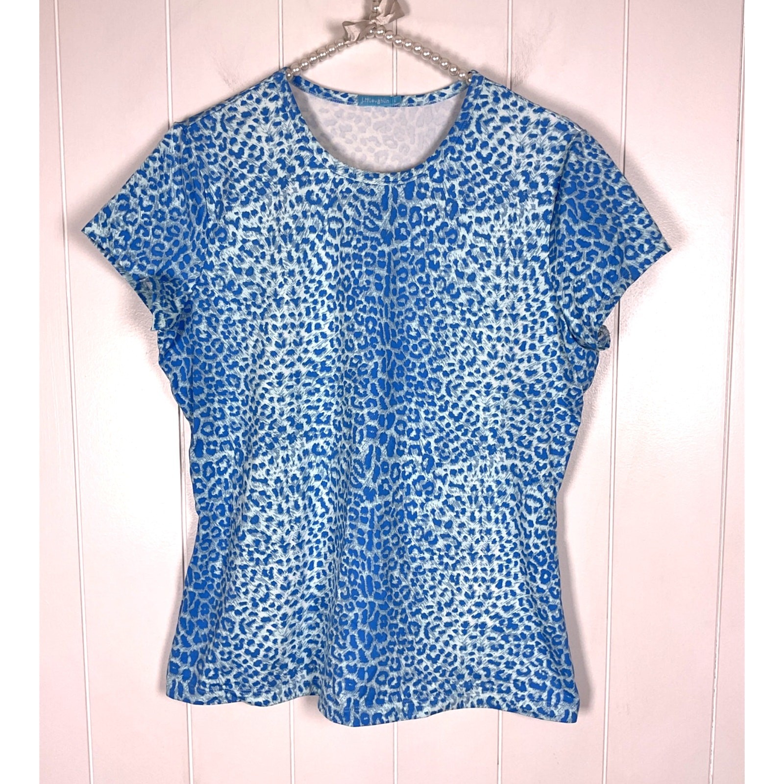 J McLaughlin 2 for 1 Blue/White Printed Nylon Blend Great Stretch Shirts SZ L