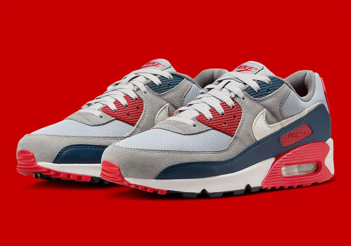 Nike Air Max 90 Shoes “USA” Smoke Grey Navy Fire Red DM0029-005 Men’s Multi Size