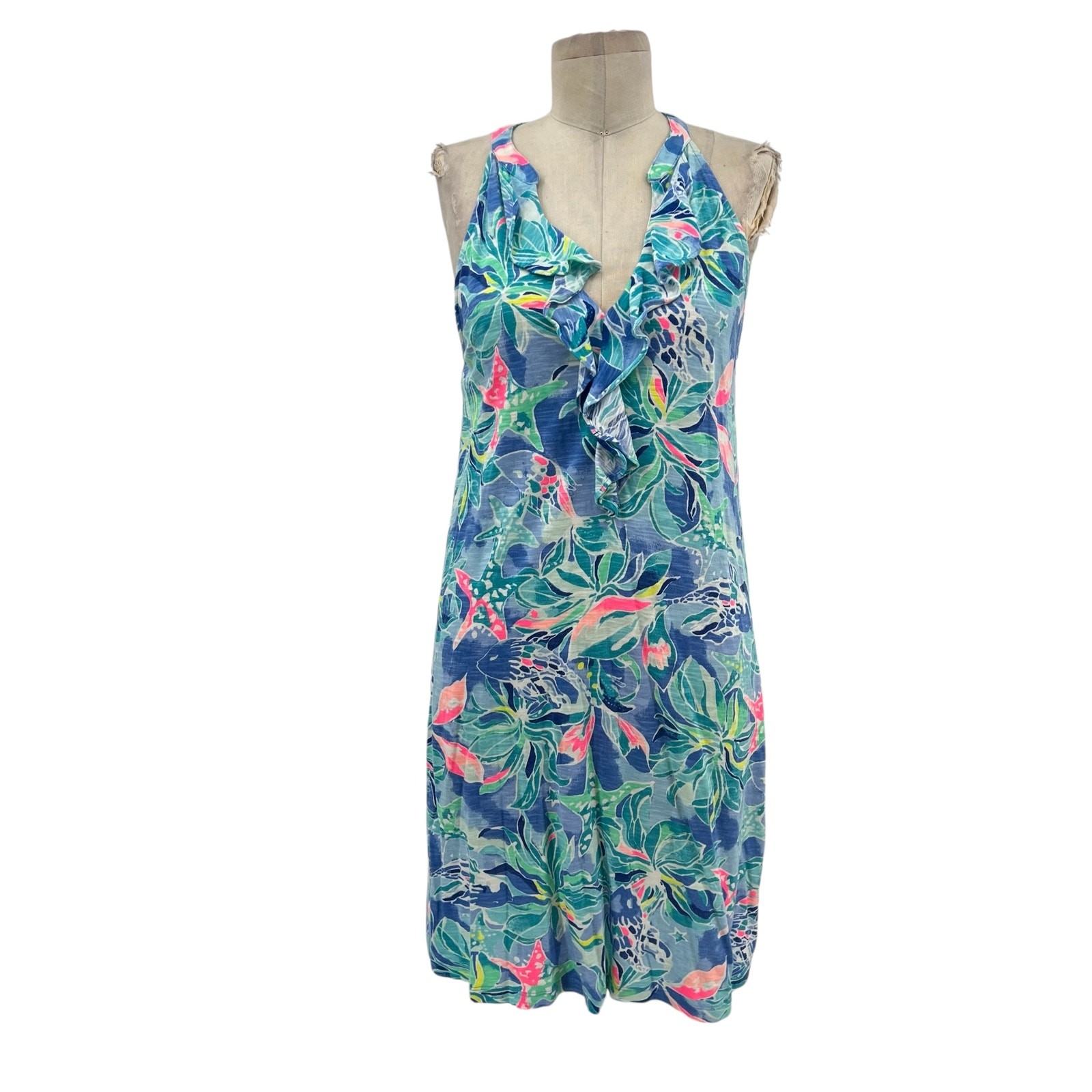 Lilly Pulitzer Shay Dress Bennett Blue Celestial Seas Starfish Print Size Small