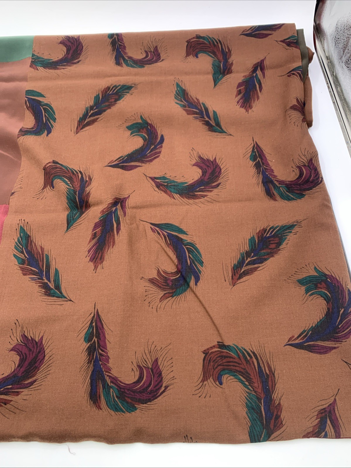 Burgundy Leaf Design Shawl Brown Blue Tan Gray Black Green 26 1/2″x91”Reversible