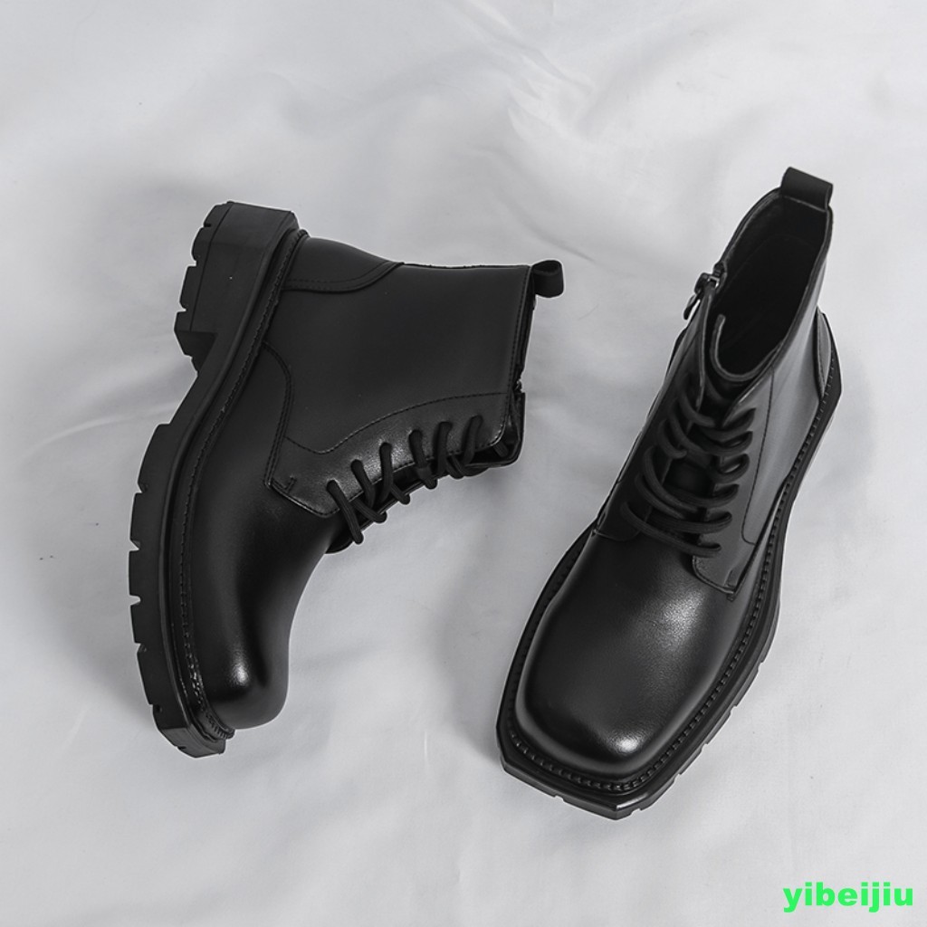Mens Shiny Leather Dress Ankle Short Boots Platform Wide Shoes Motorcycle Gothic