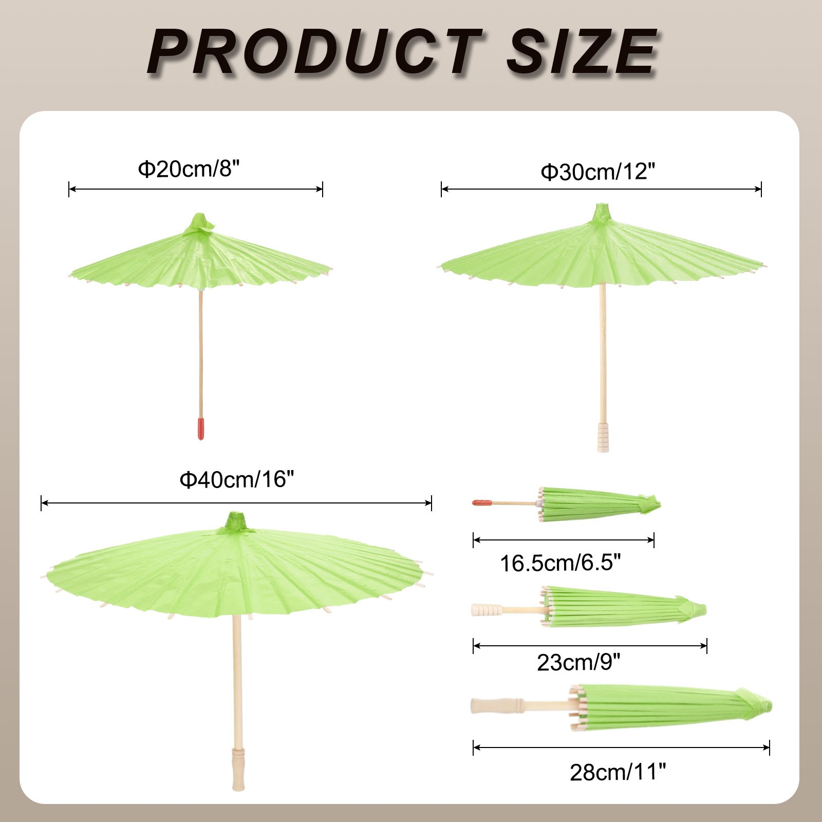 6 Pcs Paper Umbrellas ,8″/12″/18″Paper Parasol Umbrella for Wedding,Green