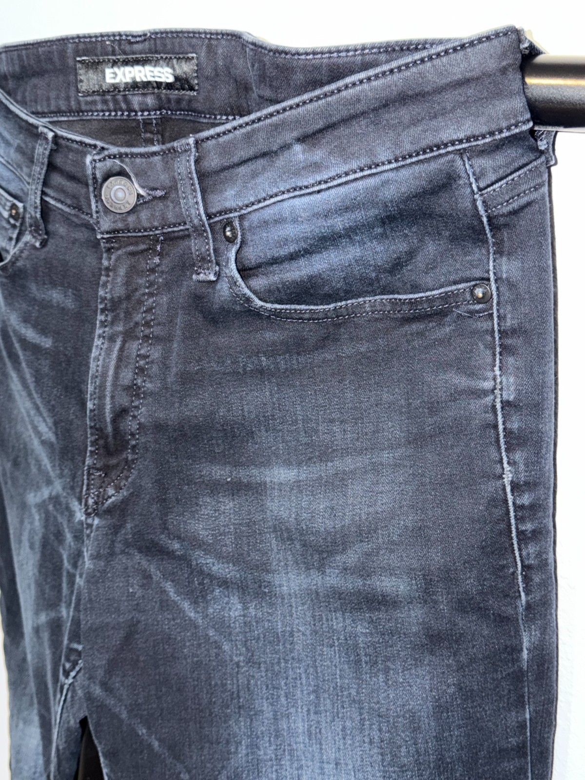 Express Jeans Mens 33×30 Black Denim Cotton Straight Leg Slim-Fit Hyper Stretch