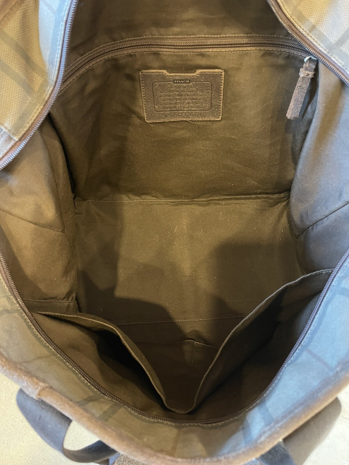 Coach Camden Plaid Fatigue Brown Canvas Tatersall Tote Weekend Travel Bag RARE